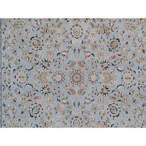 8'10"x12' Beau Blue, Nain With All Over Floral Pattern, Wool And Silk, 250 Kpsi, Soft Pile, Hand Knotted, Oriental Rug FWR549570