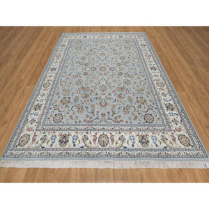 8'2"x10'5" Slate Blue, Nain With All Over Flower Design, 250 Kpsi, Soft Pile, Hand Knotted, Wool And Silk, Oriental Rug FWR549576