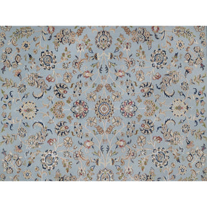8'2"x10'5" Slate Blue, Nain With All Over Flower Design, 250 Kpsi, Soft Pile, Hand Knotted, Wool And Silk, Oriental Rug FWR549576