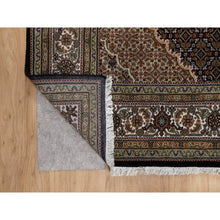 Load image into Gallery viewer, 6&#39;x9&#39;1&quot; Pitch Black, Tabriz Mahi with Fish Medallion Design, 175 KPSI, Hand Knotted, 100% Wool, Oriental Rug FWR549582