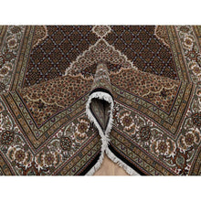 Load image into Gallery viewer, 6&#39;x9&#39;1&quot; Pitch Black, Tabriz Mahi with Fish Medallion Design, 175 KPSI, Hand Knotted, 100% Wool, Oriental Rug FWR549582