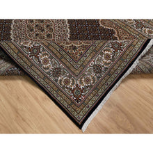 Load image into Gallery viewer, 6&#39;x9&#39;1&quot; Pitch Black, Tabriz Mahi With Fish Medallion Design, 175 Kpsi, Hand Knotted, 100% Wool, Oriental Rug FWR549582