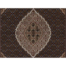 Load image into Gallery viewer, 6&#39;x9&#39;1&quot; Pitch Black, Tabriz Mahi with Fish Medallion Design, 175 KPSI, Hand Knotted, 100% Wool, Oriental Rug FWR549582