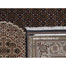 Load image into Gallery viewer, 6&#39;x9&#39;1&quot; Pitch Black, Tabriz Mahi With Fish Medallion Design, 175 Kpsi, Hand Knotted, 100% Wool, Oriental Rug FWR549582