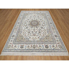 Load image into Gallery viewer, 8&#39;x10&#39;3&quot; Winter White, Nain with Flower Medallion Design, Hand Knotted, Wool and Silk, 250 KPSI, Soft Pile, Oriental Rug FWR549588