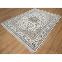 Load image into Gallery viewer, 8&#39;x10&#39;3&quot; Winter White, Nain with Flower Medallion Design, Hand Knotted, Wool and Silk, 250 KPSI, Soft Pile, Oriental Rug FWR549588