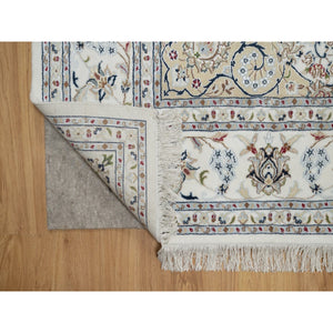 8'x10'3" Winter White, Nain with Flower Medallion Design, Hand Knotted, Wool and Silk, 250 KPSI, Soft Pile, Oriental Rug FWR549588