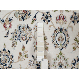 8'x10'3" Winter White, Nain with Flower Medallion Design, Hand Knotted, Wool and Silk, 250 KPSI, Soft Pile, Oriental Rug FWR549588