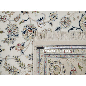8'x10'3" Winter White, Nain with Flower Medallion Design, Hand Knotted, Wool and Silk, 250 KPSI, Soft Pile, Oriental Rug FWR549588