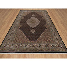 Load image into Gallery viewer, 8&#39;10&quot;x12&#39;5&quot; Jet Black, 175 KPSI, Tabriz Mahi with Fish Medallion Design, 100% Wool, Hand Knotted, Oriental Rug FWR549600