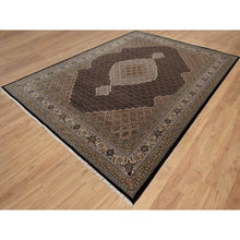 Load image into Gallery viewer, 8&#39;10&quot;x12&#39;5&quot; Jet Black, 175 KPSI, Tabriz Mahi with Fish Medallion Design, 100% Wool, Hand Knotted, Oriental Rug FWR549600