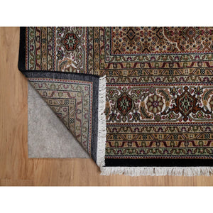 8'10"x12'5" Jet Black, 175 KPSI, Tabriz Mahi with Fish Medallion Design, 100% Wool, Hand Knotted, Oriental Rug FWR549600