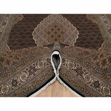 Load image into Gallery viewer, 8&#39;10&quot;x12&#39;5&quot; Jet Black, 175 KPSI, Tabriz Mahi with Fish Medallion Design, 100% Wool, Hand Knotted, Oriental Rug FWR549600