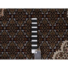 Load image into Gallery viewer, 8&#39;10&quot;x12&#39;5&quot; Jet Black, 175 KPSI, Tabriz Mahi with Fish Medallion Design, 100% Wool, Hand Knotted, Oriental Rug FWR549600