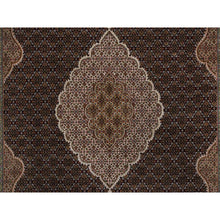 Load image into Gallery viewer, 8&#39;10&quot;x12&#39;5&quot; Jet Black, 175 KPSI, Tabriz Mahi with Fish Medallion Design, 100% Wool, Hand Knotted, Oriental Rug FWR549600