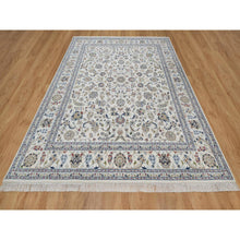 Load image into Gallery viewer, 7&#39;10&quot;x10&#39;3&quot; Winter White, Nain with All Over Flower Pattern, 250 KPSI, Wool and Silk, Hand Knotted, Soft Pile, Oriental Rug FWR549606