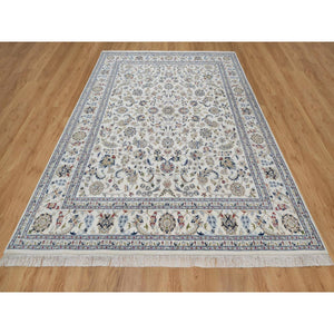 7'10"x10'3" Winter White, Nain with All Over Flower Pattern, 250 KPSI, Wool and Silk, Hand Knotted, Soft Pile, Oriental Rug FWR549606