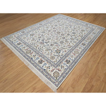 Load image into Gallery viewer, 7&#39;10&quot;x10&#39;3&quot; Winter White, Nain with All Over Flower Pattern, 250 KPSI, Wool and Silk, Hand Knotted, Soft Pile, Oriental Rug FWR549606