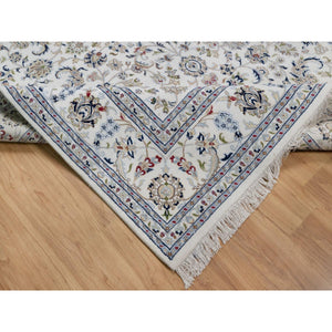 7'10"x10'3" Winter White, Nain with All Over Flower Pattern, 250 KPSI, Wool and Silk, Hand Knotted, Soft Pile, Oriental Rug FWR549606