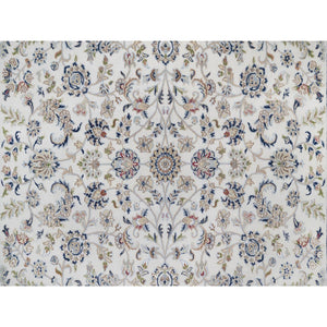 7'10"x10'3" Winter White, Nain with All Over Flower Pattern, 250 KPSI, Wool and Silk, Hand Knotted, Soft Pile, Oriental Rug FWR549606
