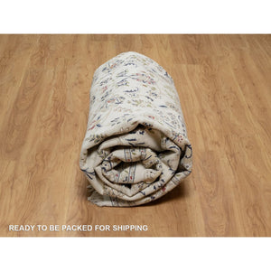7'10"x10'3" Winter White, Nain with All Over Flower Pattern, 250 KPSI, Wool and Silk, Hand Knotted, Soft Pile, Oriental Rug FWR549606