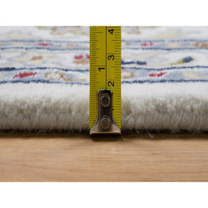 7'10"x10'3" Winter White, Nain with All Over Flower Pattern, 250 KPSI, Wool and Silk, Hand Knotted, Soft Pile, Oriental Rug FWR549606
