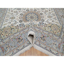 Load image into Gallery viewer, 9&#39;9&quot;x14&#39;1&quot; Pearl White, Wool and Silk, Nain with Flower Medallion Design, 250 KPSI, Soft Pile, Hand Knotted, Oriental Rug FWR549618