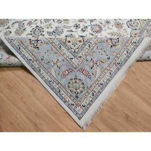 9'9"x14'1" Pearl White, Wool and Silk, Nain with Flower Medallion Design, 250 KPSI, Soft Pile, Hand Knotted, Oriental Rug FWR549618