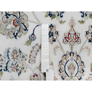 9'9"x14'1" Pearl White, Wool and Silk, Nain with Flower Medallion Design, 250 KPSI, Soft Pile, Hand Knotted, Oriental Rug FWR549618