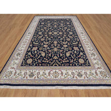 Load image into Gallery viewer, 9&#39;10&quot;x14&#39;2&quot; Midnight Blue, Nain with All Over Flower Design, Soft Pile, Wool and Silk, 250 KPSI, Hand Knotted, Oriental Rug FWR549624