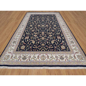 9'10"x14'2" Midnight Blue, Nain with All Over Flower Design, Soft Pile, Wool and Silk, 250 KPSI, Hand Knotted, Oriental Rug FWR549624