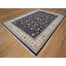 Load image into Gallery viewer, 9&#39;10&quot;x14&#39;2&quot; Midnight Blue, Nain with All Over Flower Design, Soft Pile, Wool and Silk, 250 KPSI, Hand Knotted, Oriental Rug FWR549624