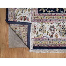 Load image into Gallery viewer, 9&#39;10&quot;x14&#39;2&quot; Midnight Blue, Nain with All Over Flower Design, Soft Pile, Wool and Silk, 250 KPSI, Hand Knotted, Oriental Rug FWR549624