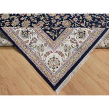 Load image into Gallery viewer, 9&#39;10&quot;x14&#39;2&quot; Midnight Blue, Nain with All Over Flower Design, Soft Pile, Wool and Silk, 250 KPSI, Hand Knotted, Oriental Rug FWR549624