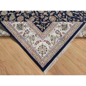 9'10"x14'2" Midnight Blue, Nain with All Over Flower Design, Soft Pile, Wool and Silk, 250 KPSI, Hand Knotted, Oriental Rug FWR549624
