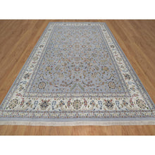 Load image into Gallery viewer, 10&#39;x14&#39;2&quot; Light Blue, Hand Knotted, Nain With All Over Flower Pattern, Wool And Silk, 250 Kpsi, Soft Pile, Oriental Rug FWR549630