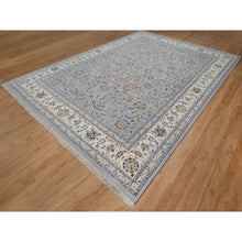Load image into Gallery viewer, 10&#39;x14&#39;2&quot; Light Blue, Hand Knotted, Nain With All Over Flower Pattern, Wool And Silk, 250 Kpsi, Soft Pile, Oriental Rug FWR549630