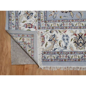 10'x14'2" Light Blue, Hand Knotted, Nain With All Over Flower Pattern, Wool And Silk, 250 Kpsi, Soft Pile, Oriental Rug FWR549630