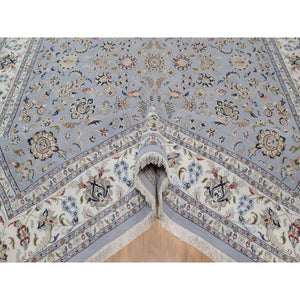 10'x14'2" Light Blue, Hand Knotted, Nain With All Over Flower Pattern, Wool And Silk, 250 Kpsi, Soft Pile, Oriental Rug FWR549630