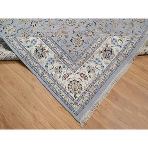 10'x14'2" Light Blue, Hand Knotted, Nain With All Over Flower Pattern, Wool And Silk, 250 Kpsi, Soft Pile, Oriental Rug FWR549630