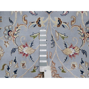 10'x14'2" Light Blue, Hand Knotted, Nain With All Over Flower Pattern, Wool And Silk, 250 Kpsi, Soft Pile, Oriental Rug FWR549630
