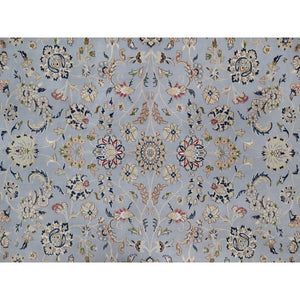 10'x14'2" Light Blue, Hand Knotted, Nain With All Over Flower Pattern, Wool And Silk, 250 Kpsi, Soft Pile, Oriental Rug FWR549630
