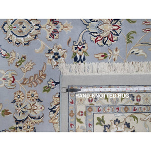 10'x14'2" Light Blue, Hand Knotted, Nain With All Over Flower Pattern, Wool And Silk, 250 Kpsi, Soft Pile, Oriental Rug FWR549630
