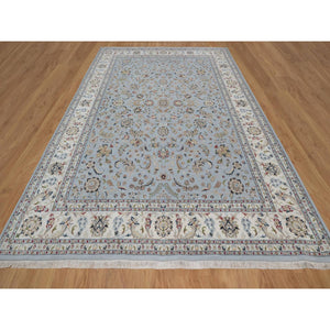 8'10"x12'1" Stone Blue, Nain with All Over Floral Pattern, 250 KPSI, Soft Pile, Wool and Silk, Hand Knotted, Oriental Rug FWR549642