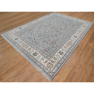 8'10"x12'1" Stone Blue, Nain with All Over Floral Pattern, 250 KPSI, Soft Pile, Wool and Silk, Hand Knotted, Oriental Rug FWR549642