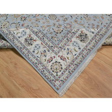 Load image into Gallery viewer, 8&#39;10&quot;x12&#39;1&quot; Stone Blue, Nain with All Over Floral Pattern, 250 KPSI, Soft Pile, Wool and Silk, Hand Knotted, Oriental Rug FWR549642