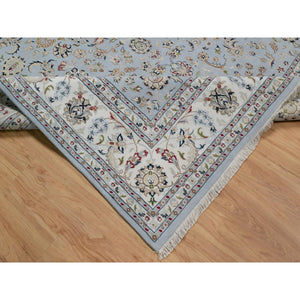8'10"x12'1" Stone Blue, Nain with All Over Floral Pattern, 250 KPSI, Soft Pile, Wool and Silk, Hand Knotted, Oriental Rug FWR549642