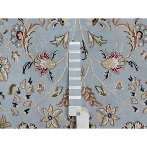 8'10"x12'1" Stone Blue, Nain with All Over Floral Pattern, 250 KPSI, Soft Pile, Wool and Silk, Hand Knotted, Oriental Rug FWR549642