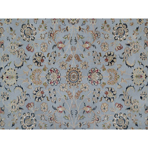 8'10"x12'1" Stone Blue, Nain with All Over Floral Pattern, 250 KPSI, Soft Pile, Wool and Silk, Hand Knotted, Oriental Rug FWR549642