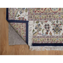 Load image into Gallery viewer, 9&#39;x12&#39;2&quot; Midnight Blue, Nain With Flower Medallion Design, 250 Kpsi, Soft Pile, Wool And Silk, Hand Knotted, Oriental Rug FWR549648